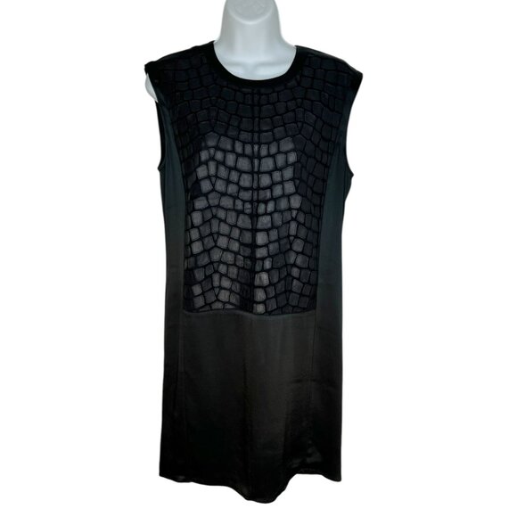 NWT Helmut Lang Fractal Mini Dress Faux Leather Leopard Satin Black Shift  2 - Picture 6 of 15